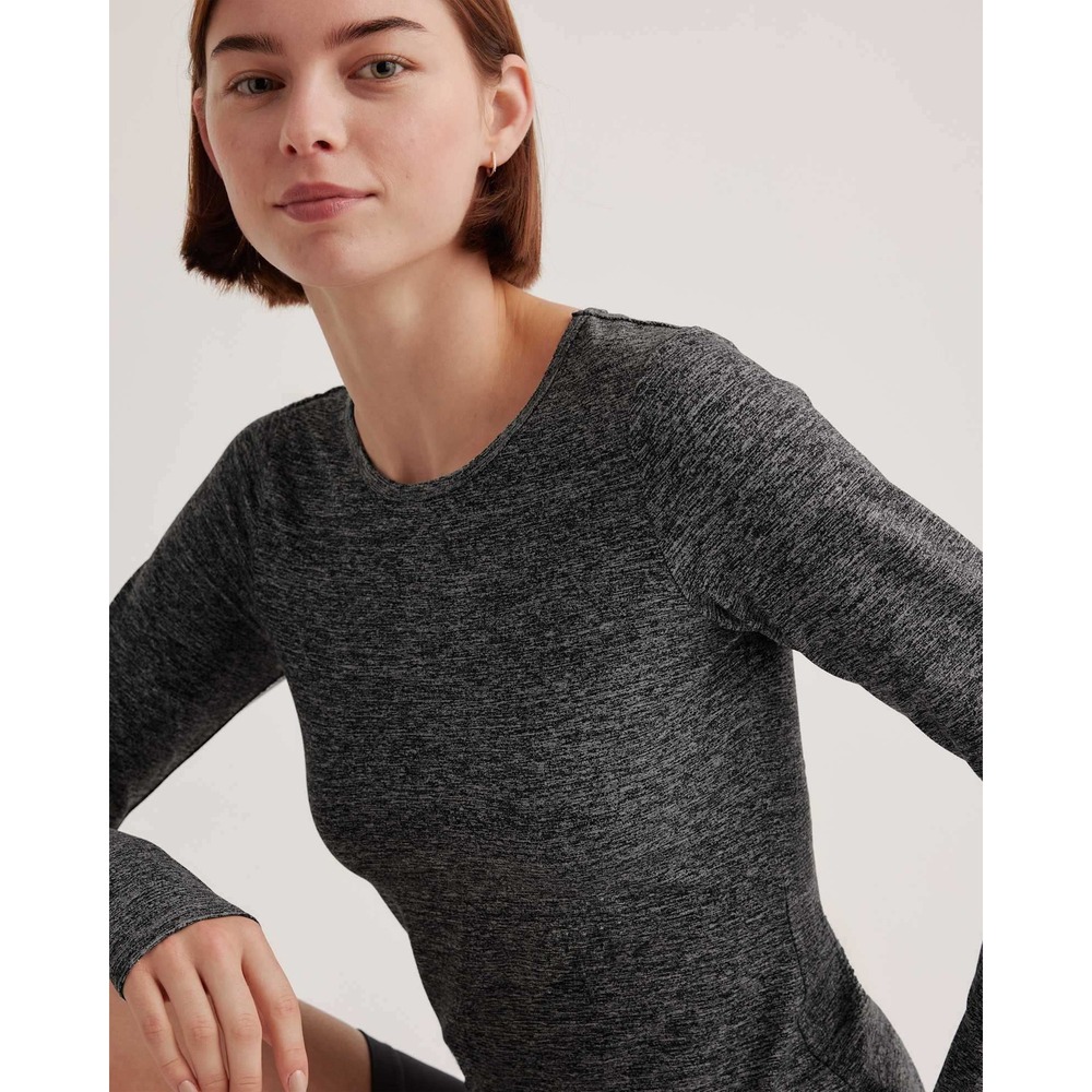 Quince Women‎ Charcoal Grey Marl Knit Long Sleeve High-Low Crew Neck Top Small